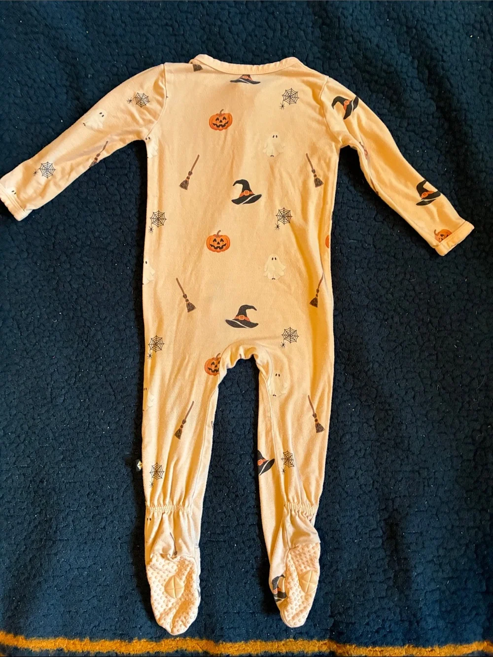 Kyte BABY pink/Orange Halloween Pumpkin & Witch Hat Footed One-Piece
